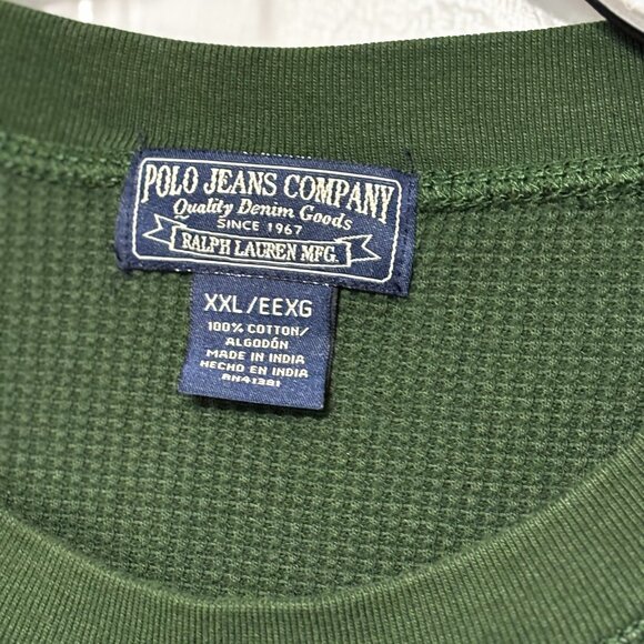 Polo Jeans Co Ralph Lauren Thermal Waffle Knit Forest Green Mens XXL Logo - Picture 3 of 5